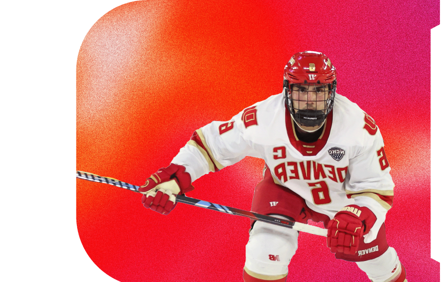 冰球运动员覆盖在红色背景上